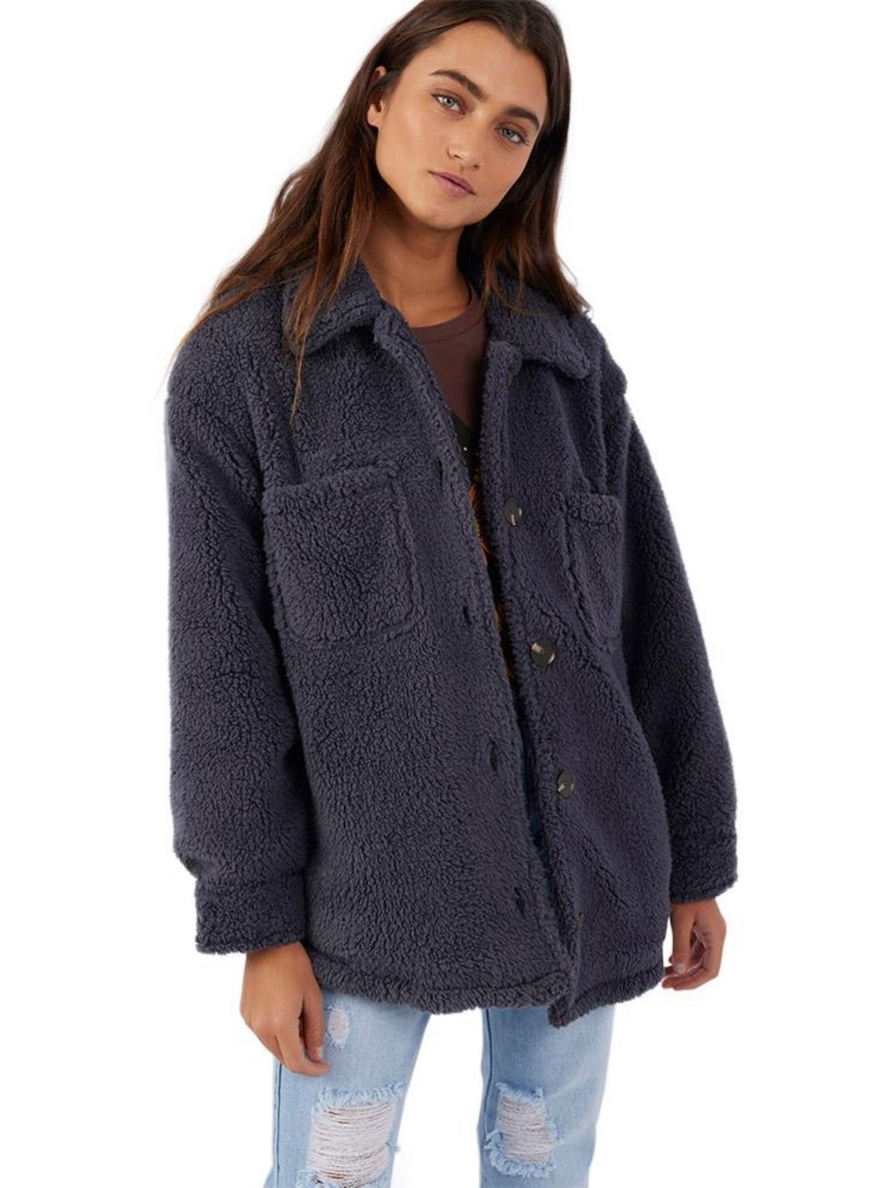 O'Neill Heath Solid High Pile Fleece Jacket in Periscope gray